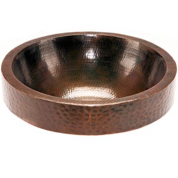 Hammered Copper Round Skirted Vessel Sink Front View