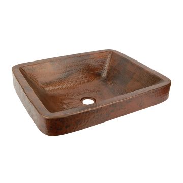 Rectangle Skirted Vessel Hammered Copper Sink
