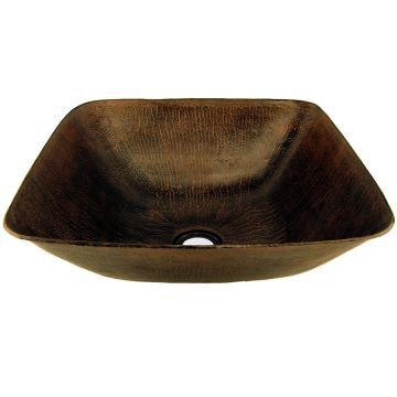 Hammered Copper Square Vessel Sink Front View