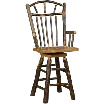 Rustic Hickory Swivel Wagon Wheel Log Arm Barstool