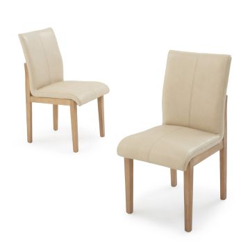 Watson Falls Upholstered Leather Dining Chair - Natural Beige Leather