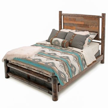 Laurel Hollow Multi-Color Panel Log Bed--Queen, Barnwood Lager finish, 20" low profile footboard