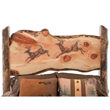 Deer Jump Carved Aspen Log Headboard