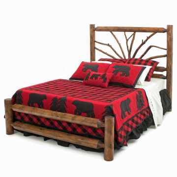 Crooked Forest Bent Branch Cedar Log Bed--Queen, Honey Amber finish, 20" low profile footboard