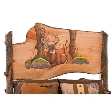 Bedded Buck Carved Aspen Log Headboard