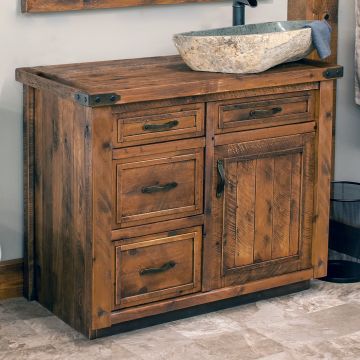 TiTimber Haven Rustic Barnwood Vanity - 36" - Sink Right - Antique Barnwood Finish