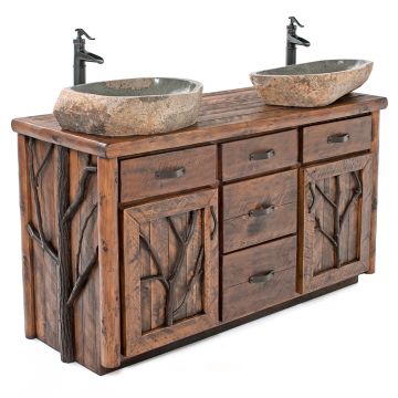 Woodland Forest Vanity 72" Double Sink--Barnwood Lager Finish