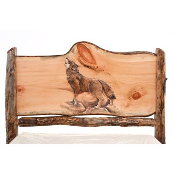 Howling Wolf Carved Aspen Log Headboard