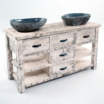 Sawmill Timber Wood Open Shelf Vanity - Catalina (Driftwood) White Finish
