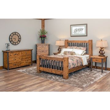 Sawmill Hickory Spindle Timber Frame Bed Set--Hickory in Antique Barnwood Finish