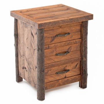 Sawmill Hickory Rough Sawn 3 Drawer End Table - Antique Barnwood Finish - Metal Handles