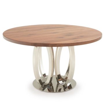 Modern Hoop Hardwood Dining Table - Black Walnut - Flat Edge - Natural Clear Finish - Silver Steel Table Base