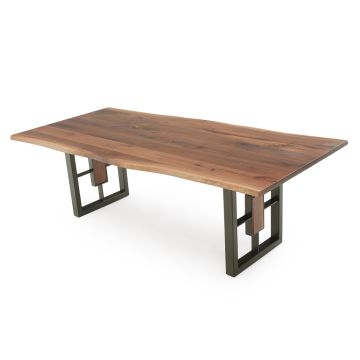 Modern Rustic Window Base Dining Table- Live Edge Black Walnut Table Top - Natural Clear Finish - Black Steel Table Base