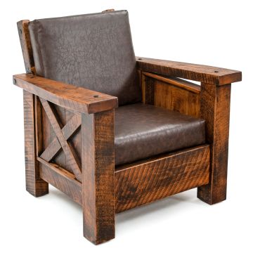 Western Winds Weathered Wood Lounge Chair - Antique Barnwood Finish - Leather Fabric Cushions