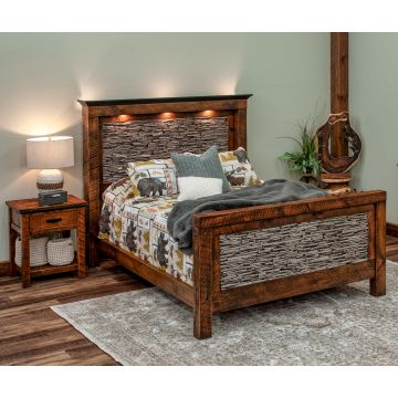 Weathered Faux Stacked-Stone Barnwood Bed
