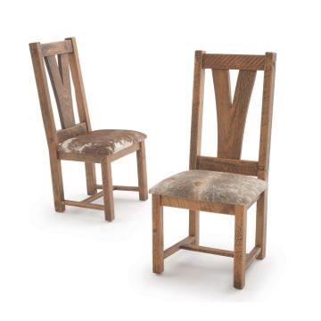River Rustic Barnwood Fork In The Road Cowhide Dining Chair