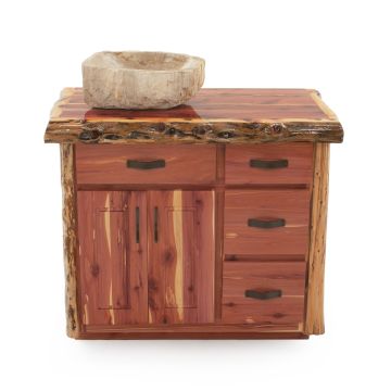 Rustic Red Cedar Log Bathroom Vanity - 36" Sink Left