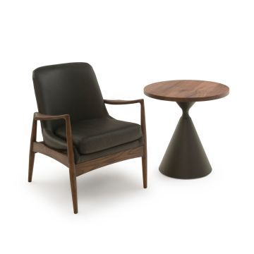 Modern Natural Wood Upholstered Lounge Chair - Parisian Night Black Leather Upholstery