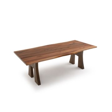 Modern Rustic Mackinac Dining Table - Live Edge Black Walnut Tabletop - Natural Clear Tabletop Finish