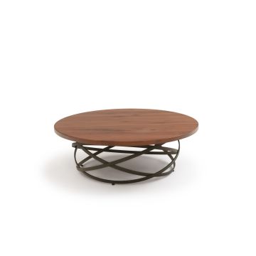 Modern Orbit Coffee Table - Black Walnut Tabletop - Flat Edge - Natural Clear Tabletop Finish - Black Steel Table Base