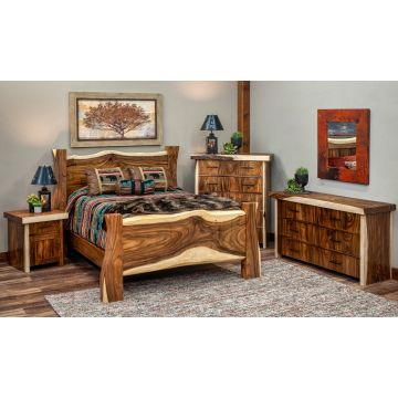 Live Edge Golden Walnut Slab Bedroom Set