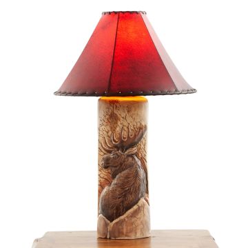 Hand Carved Moose Log Table Lamp