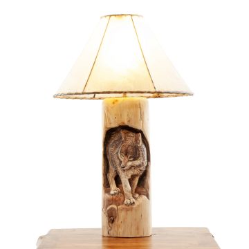 Hand Carved Wolf Rustic Table Lamp