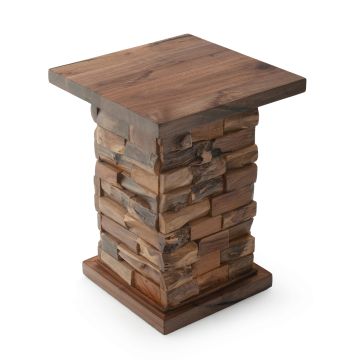 Rustic Stacked Wood Black Walnut End Table
