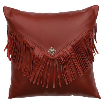 Dark Red Leather with Fringed Envelope Style Pillow