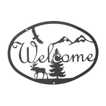 Wrought Iron Moose & Eagle Welcome Sign