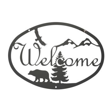 Wrought Iron Bear & Eagle Welcome Sign