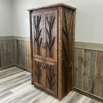 Woodland Forest Rustic Log Linen Closet - 36"W - Barnwood Lager Finish - Double Door