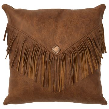 Whiskey Leather Fringe Decor Pillow
