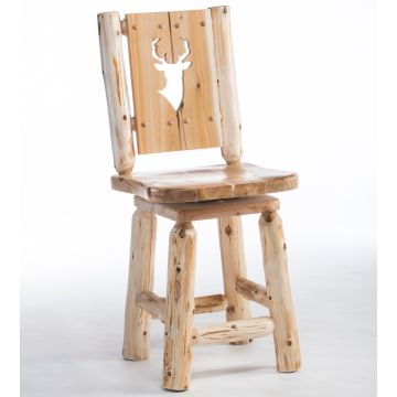 Cedar Lake Silhouette Log Swivel Bar Stool - Side Stool - Deer Cut Out - Clear Finish