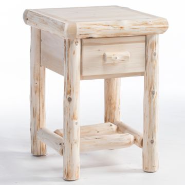 Cedar Lake Cabin 1 Drawer Log Nightstand--Flat drawer front, Unfinished