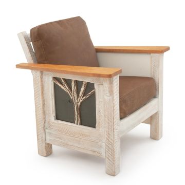 Winter Forest Cottage Barnwood Lounge Chair - Brown Genuine Leather Cushions