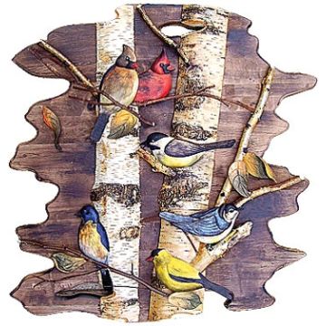 Birds Sitting in Birch Tree Wood Art
