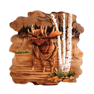 Moose and Birch Wood Art