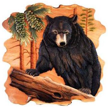 Black Bear in a Pine Tree Wood Art