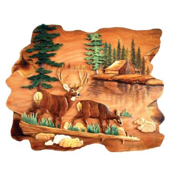 Deer Family by Lake Wood Art