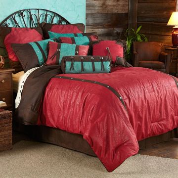 Tooled Faux Leather Red Cheyenne Comforter Set