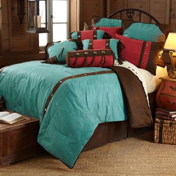 Tooled Faux Leather Turquoise Cheyenne Comforter Set