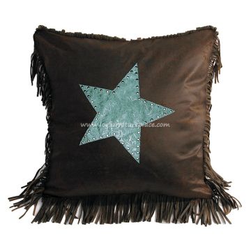 Cheyenne Turquoise Tooled Leather Pillow with Star | leather pillow star