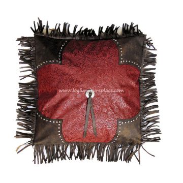 Cheyenne Red Scalloped Tooled Square Pillow