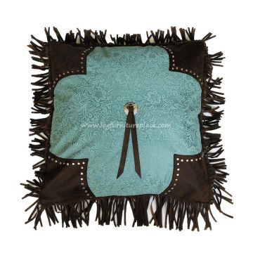 Cheyenne Turquoise Scalloped Tooled Square Pillow | pillow