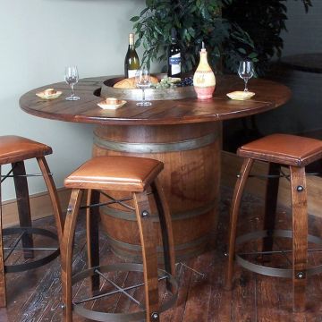 Full Barrel Bistro Table with Wine Barrel Stave Stools