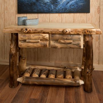 The Aspen Log Sofa Table with Drawers