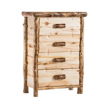 Yellowstone Aspen 4 Drawer Log Chest--Flat drawer fronts, Clear finish, Light aspen, Standard logs