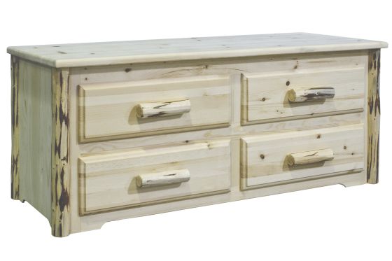 Montana 4 Drawer Log Sitting Chest--Flat drawer fronts, Clear finish