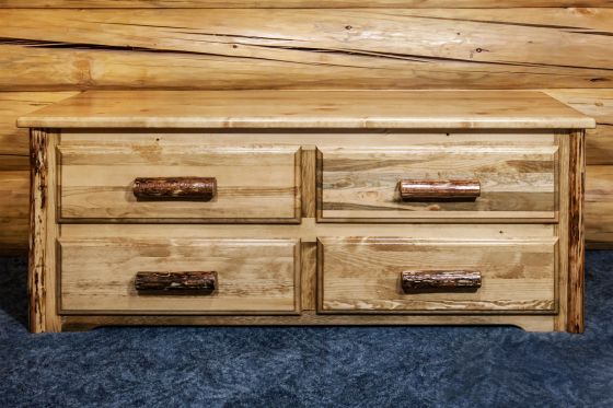 Glacier Country 4 Drawer Log Sitting Chest - Flat Drawer Fronts - Log Pulls